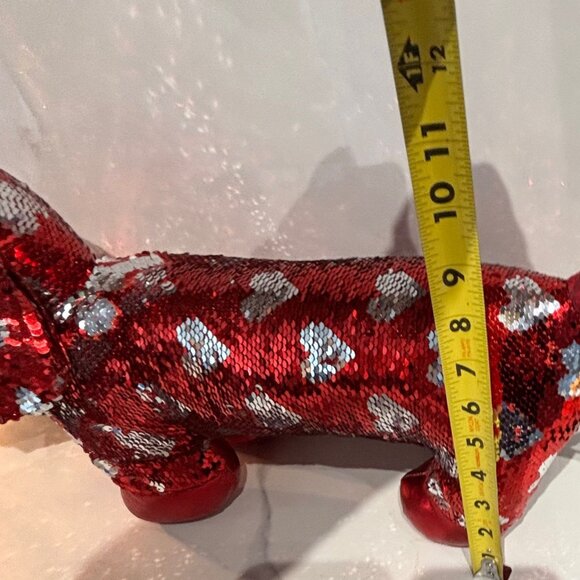 Dandee Sequin Dachshund Plush Stuffed Toys Red & Silver Heart Design Size 15"x17 - Picture 4 of 10
